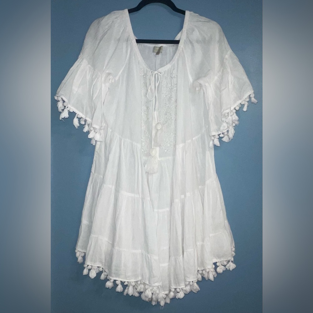 ANTICA SARTORIA Dress with Pompom Fringe & Sequins White - One Size